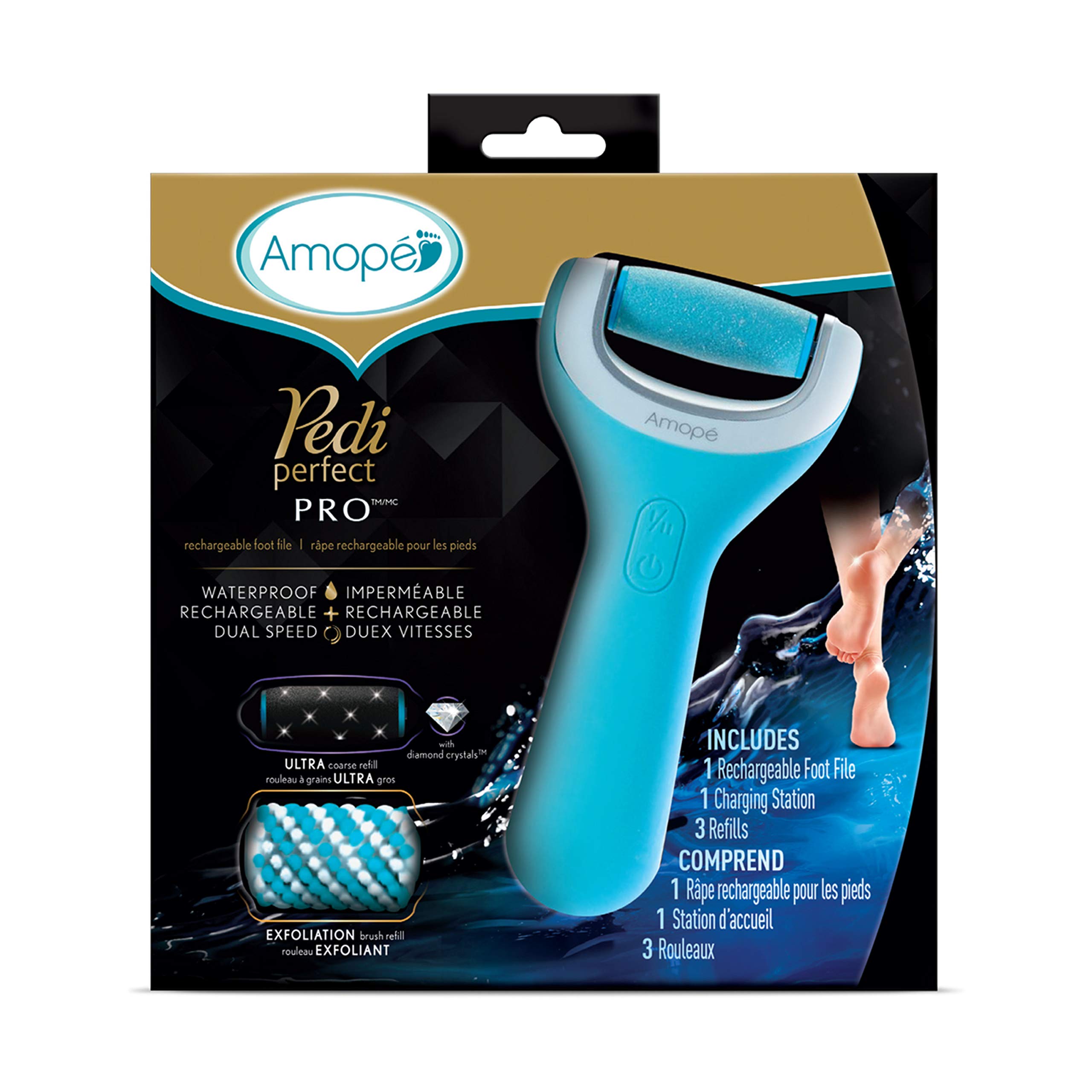 Amope Pedi Perfect Wet & Dry Foot File, Callous Remover for Feet, Hard and Dead Skin - Rechargeable & Waterproof (Packaging May Vary)
