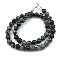 Natural Snowflake Obsidian Gemstone Round Beaded Stretchable 15.5 Inches Choker Necklace For Girls and Women, Unisex Necklace, Handmade Necklace For Gift, Christmas Gift,Friendship