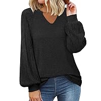 Messic Womens Pullover Sweaters 2023 Casual Long Sleeve V Neck Loose Knit Tops