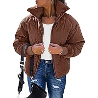 MEROKEETY Women's Long Sleeve Zipper Puffer Jacket Winter Quilted Short Down Coat with Pockets