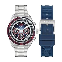 Nautica Men's NAPKBF302 Key Biscane Vintage Recycled Stainless Steel Bracelet and Blue Silicone Strap Watch