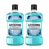 Listerine Ultraclean Oral Care Antiseptic Mouthwash, Everfresh Technology to Help Fight Bad Breath, Gingivitis, Plaque & Tartar, ADA-Accepted Oral Rinse, Cool Mint, 1 L, Pack of 2