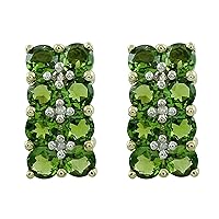 Carillon Chrome Diopside Natural Gemstone Round Shape 925 Sterling Silver Uniqe Stud Earrings | Yellow Gold Plated