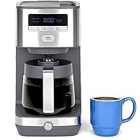 GE Drip Coffee Maker With Timer | 12-Cup Glass Carafe Coffee Pot With Adjustable Keep Warm Plate | Wide Shower Head for Maximum Flavor | Kitchen Essentials | Stainless Steel