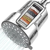 Filtered Shower Head, 2-in-1 Shower Head Filter-5 Modes High Pressure Output with 15 Stage Hard Water Shower Filter Cartridge for Remove Chlorine Heavy Metals and Other Sediments