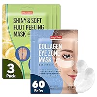Shiny & Soft Foot Peeling Mask (3 Pack) & Deluxe Collagen Eye Mask Collagen Pads For Women 2 Pack Of 30 Sheets