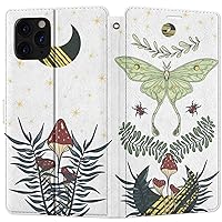Wallet Case Replacement for iPhone 15 14 13 Pro Max 12 Mini 11 Xr Xs 10 X 8 7+ SE Moon Snap Green Cover Celestial Mushroom Card Holder PU Leather Amanita Magnetic Luna Moth Flip Folio