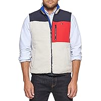 Tommy Hilfiger Men's Contrast Sherpa Stand Collar Vest, Navy, Large