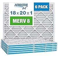 Aerostar 18x20x1 MERV 8 Pleated Air Filter, AC Furnace Air Filter, 6 Pack (Actual Size: 17 3/4
