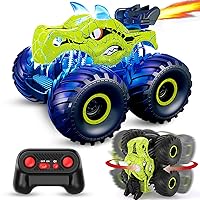 Dinosaur Remote Control Car, 2.4GHz Monster Trucks for Boys Girls with Light, Sound & Spray, Dinosaur Toys Gift for Kids 3 4 5 6 7 8, All Terrain RC Cars for Toddlers with 2 Batteries