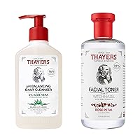 Alcohol-Free, Hydrating, Rose Petal Toner with Aloe Vera Formula, 12 FL Oz + Thayers pH Balancing Daily Cleanser, Face Wash with Aloe Vera, Gentle and Hydrating Skincare, 8 FL Oz