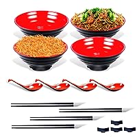 Phobowl, 32 OZ Set of 4(20 pcs) Cute Ramen Bowl Set with chopsticks- Japanese Style Noodle Soup Bowls Set and Asian Soup Spoons- Large Bowls for Salad