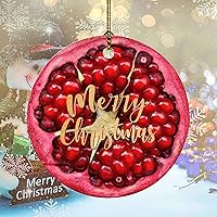 Merry Christmas Fruit Pattern Pomegranate Ceramic Ornament Personalized Ornament Decoration Double Sides Printed Keepsake Ornament for Christmas Tree Decoration Xmas Party Decorations 3