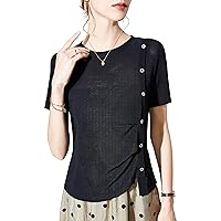 Fashion Mesh Tops for Women, Crewneck Short Sleeve Beaded Pleated Blouses Ladies Daily Elegant Work Outdoor Shirts
