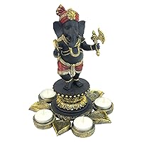 Standing Lord Ganesha on Lotus Flower Candle Holder Statue