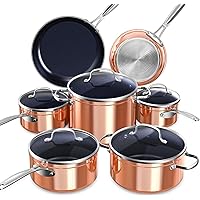 Nuwave Healthy Duralon Blue Ceramic Nonstick Cookware Set, Diamond Infused Scratch-Resistant, PFAS Free, Dishwasher & Oven Safe, Induction Ready & Evenly Heats,Tempered Glass Lids & Stay-Cool Handles