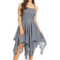 Sakkas Ella Smocked Bodice Spaghetti Strap Double Layered Dress