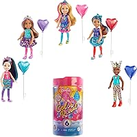 Barbie Chelsea Color Reveal Doll with 6 Surprises: 4 Bags Contain Skirt or Pants, Shoes, Tiara & Balloon Accessory; Water Reveals Confetti-Print Doll’s Look & Color Change on Hair; 3 Year Olds & Up
