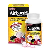 Airborne 1000mg Vitamin C Chewable Tablets with Zinc, Immune Support Supplement with Powerful Antioxidants Vitamins A C & E - 64 Chewable Tablets, Very Berry Flavor