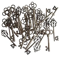XONOR Mixed Set of 30 Vintage Old Look Skeleton Keys Fancy Heart Bow Necklace Pendants (Black)