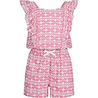 Nautica girls Patterned Knit Jersey Romper, Sleeveless Relaxed Fit & Cinched WaistRompers
