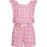 Nautica girls Patterned Knit Jersey Romper, Sleeveless Relaxed Fit & Cinched Waist