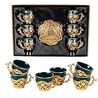 Café Set - 6 Cups and Saucers for Tea, Coffee, and Hot Chocolate (Green) (GREEN)