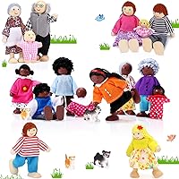 Skylety 20 Pcs Wooden Dollhouse Family Set of 16 Mini People Figures and 4 Pets, Dollhouse Dolls Wooden Doll Family Pretend Play Figures Accessories for Pretend Dollhouse Toy