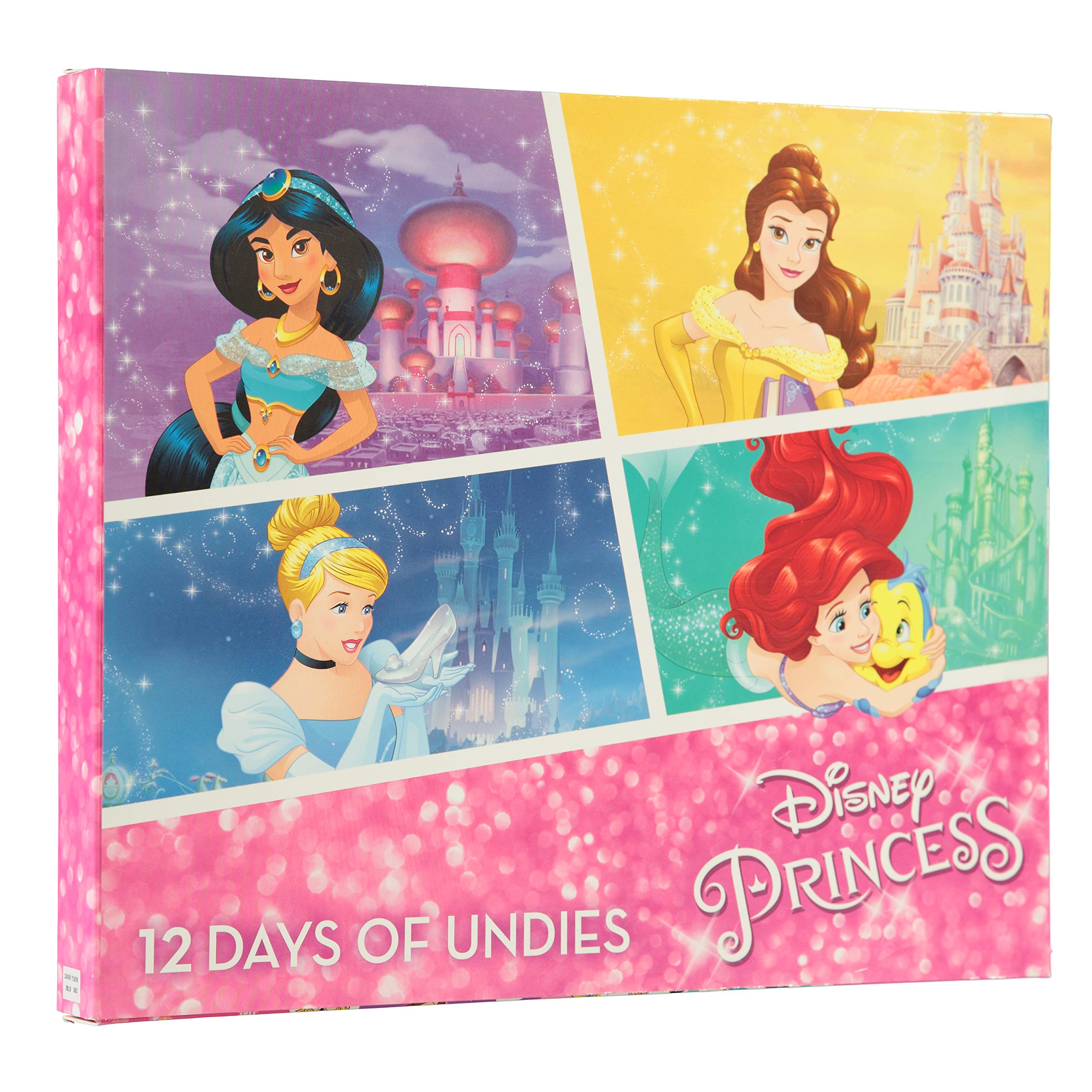 Disney Girls Princess Exclusive 12 Days of Surprise Unboxing Panties Perfect for Gifting or Potty Training in 2/3T, 4T, 6, 8