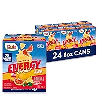 Dole Energy Delight Flavored Fruit Juice Drink, Citrus Sunrise, Excellent Source of Vitamin C, B12 & B6, with Green Tea with 80mg Caffeine, 70 Calories, Gluten Free and No Added Sugar, 8 Fl Oz (Pack of 4), 24 Cans