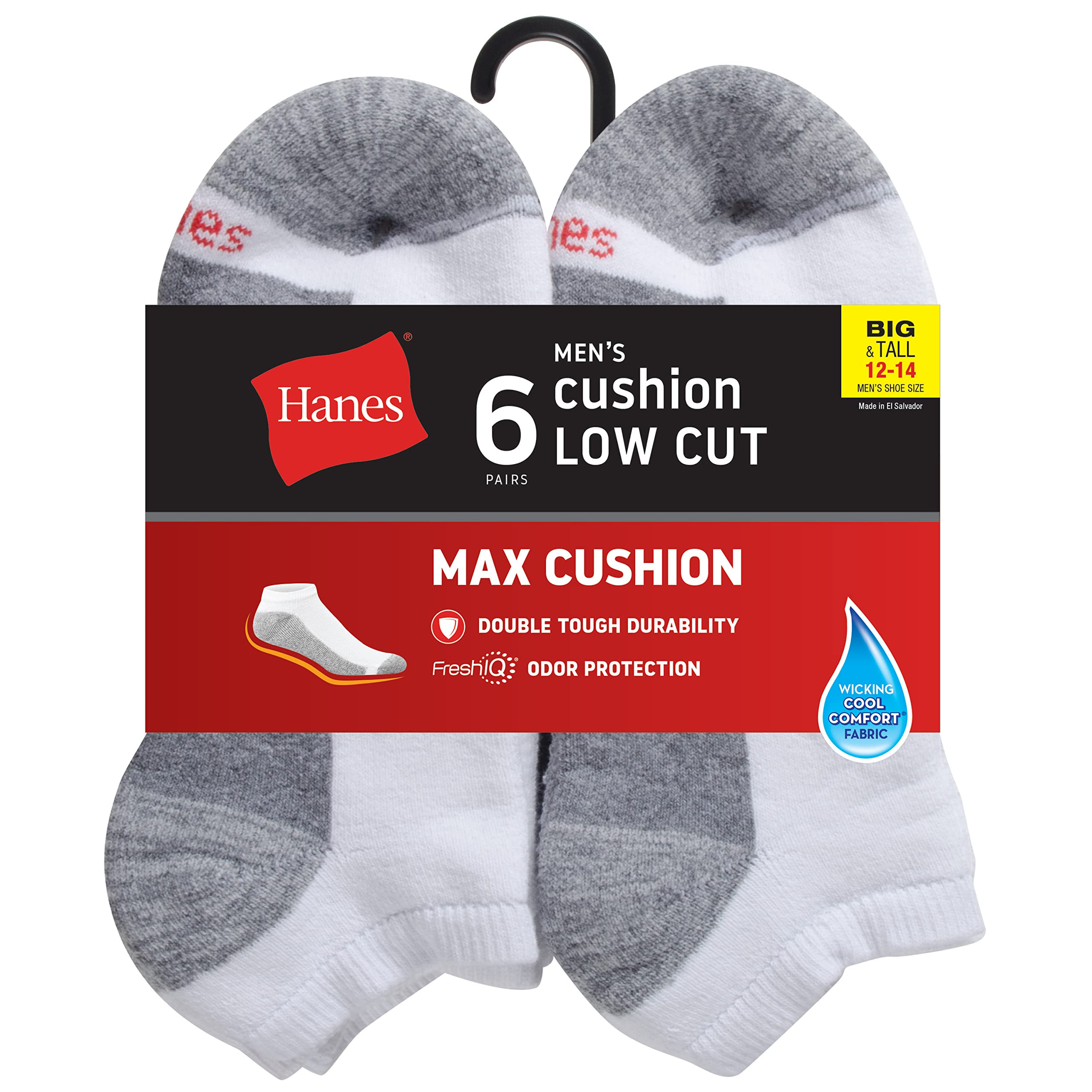 Hanes mens Max Cushion Low Cut Socks, 6-pair Pack