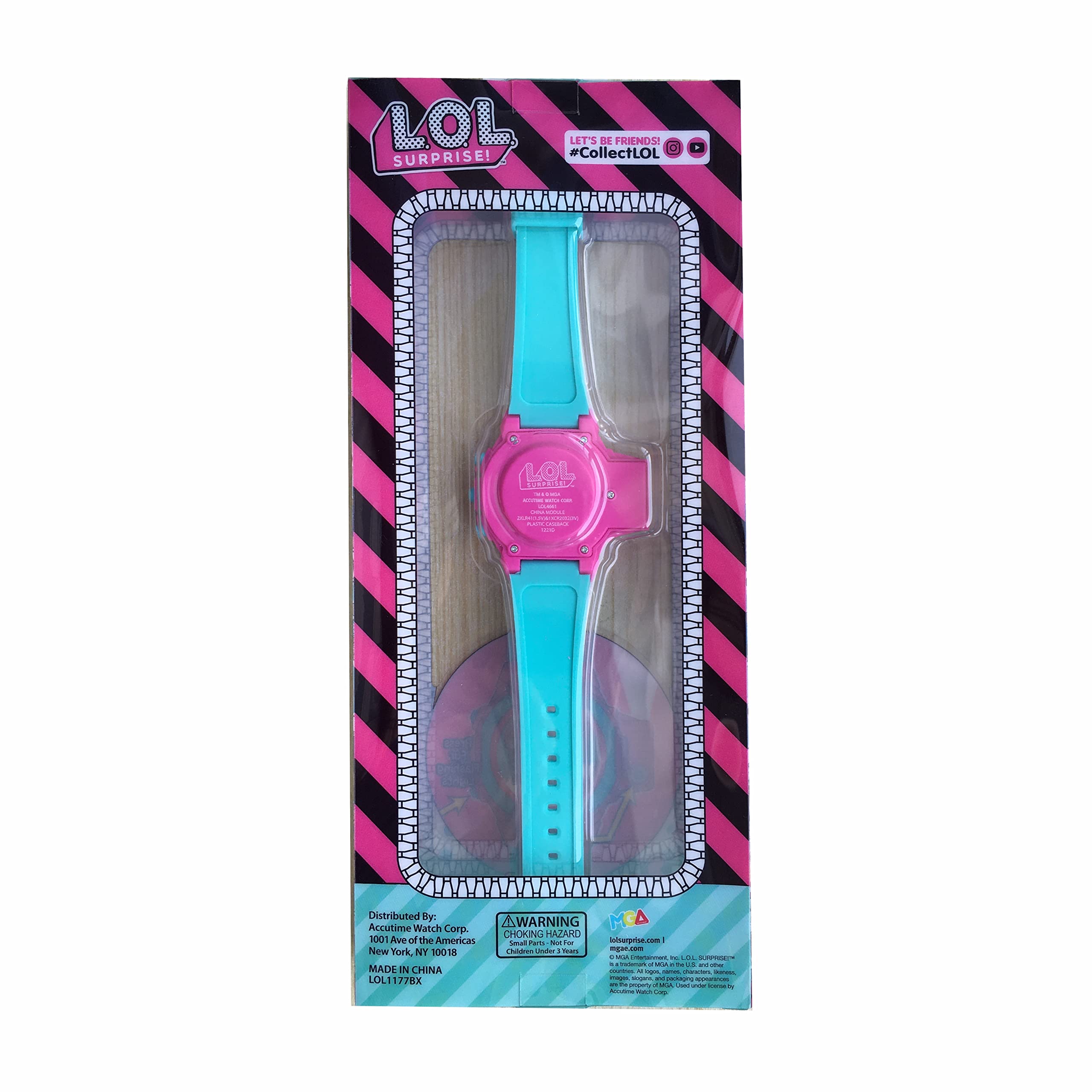 Accutime Kids MGA LOL Surprise Pink & Turquoise Digital LCD Quartz Wrist Watch with Flashlight, Turquoise Strap for Girls, Boys, Kids (Model: LOL4661AZ)