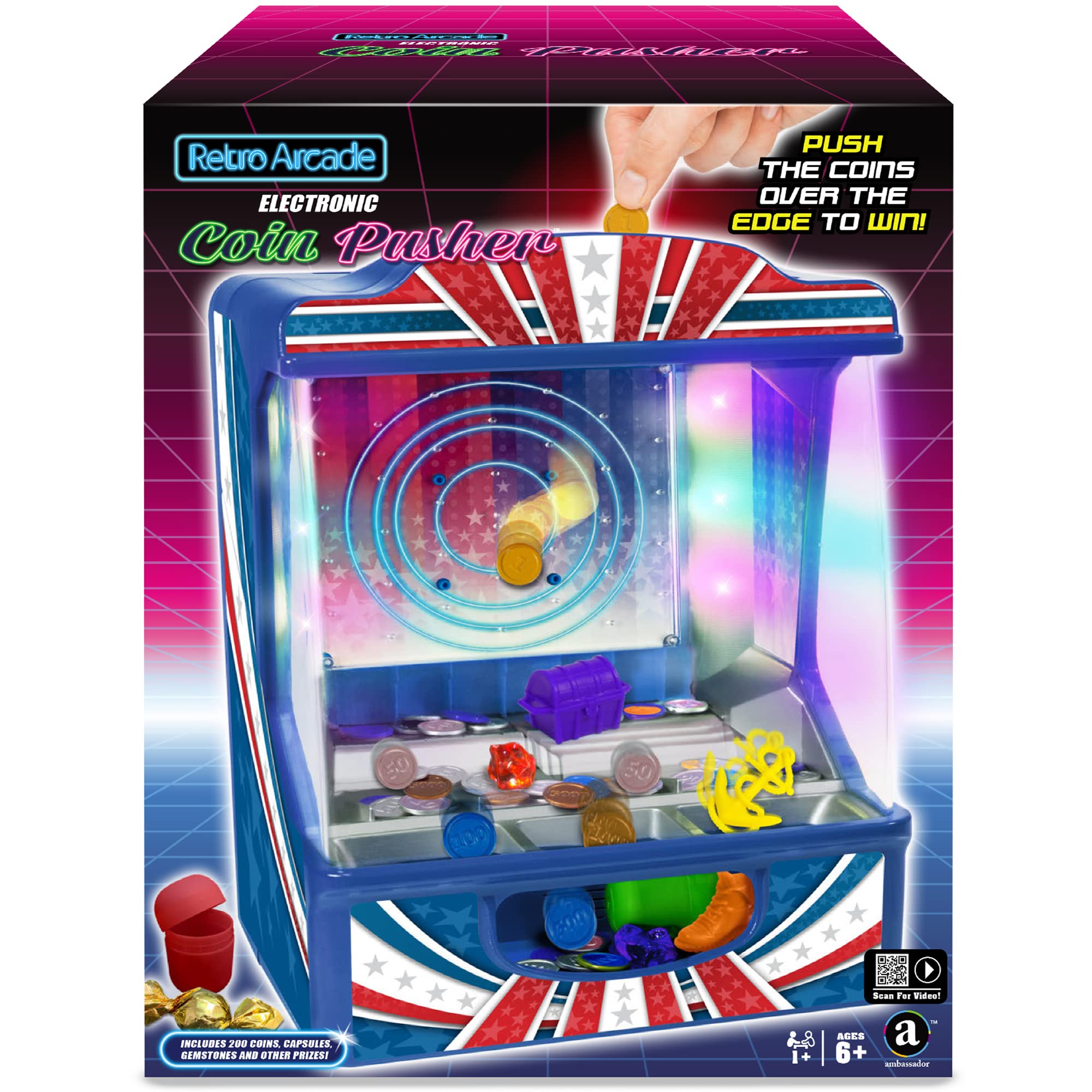 Retro Arcade Electronic: Coin Pusher - Tabletop Game, Push The Coins Over The Edge to Win, 1 Player, Ages 6+