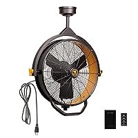 52006-45 18 in. 3 Speed Ceiling Mounted Plug-In Cord Garage Fan with Remote - Black/Yellow