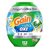 Gain flings Ultra Oxi Laundry Detergent Pacs, 112 Count, Waterfall Delight Scent, 3-in-1, HE Compatible