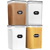 PRAKI Extra Large Tall Airtight Food Storage Containers 6.5L / 220oz, BPA Free, 4pcs Pantry Kitchen Organization Set for Flour, Sugar, Plastic Flour Container with 20 Labels & Maker