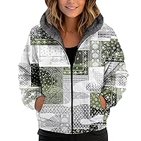 Women's Sherpa Jacket Winter Velvet Thickened Floral Print Hooded Jacket For Girls, M-3XL