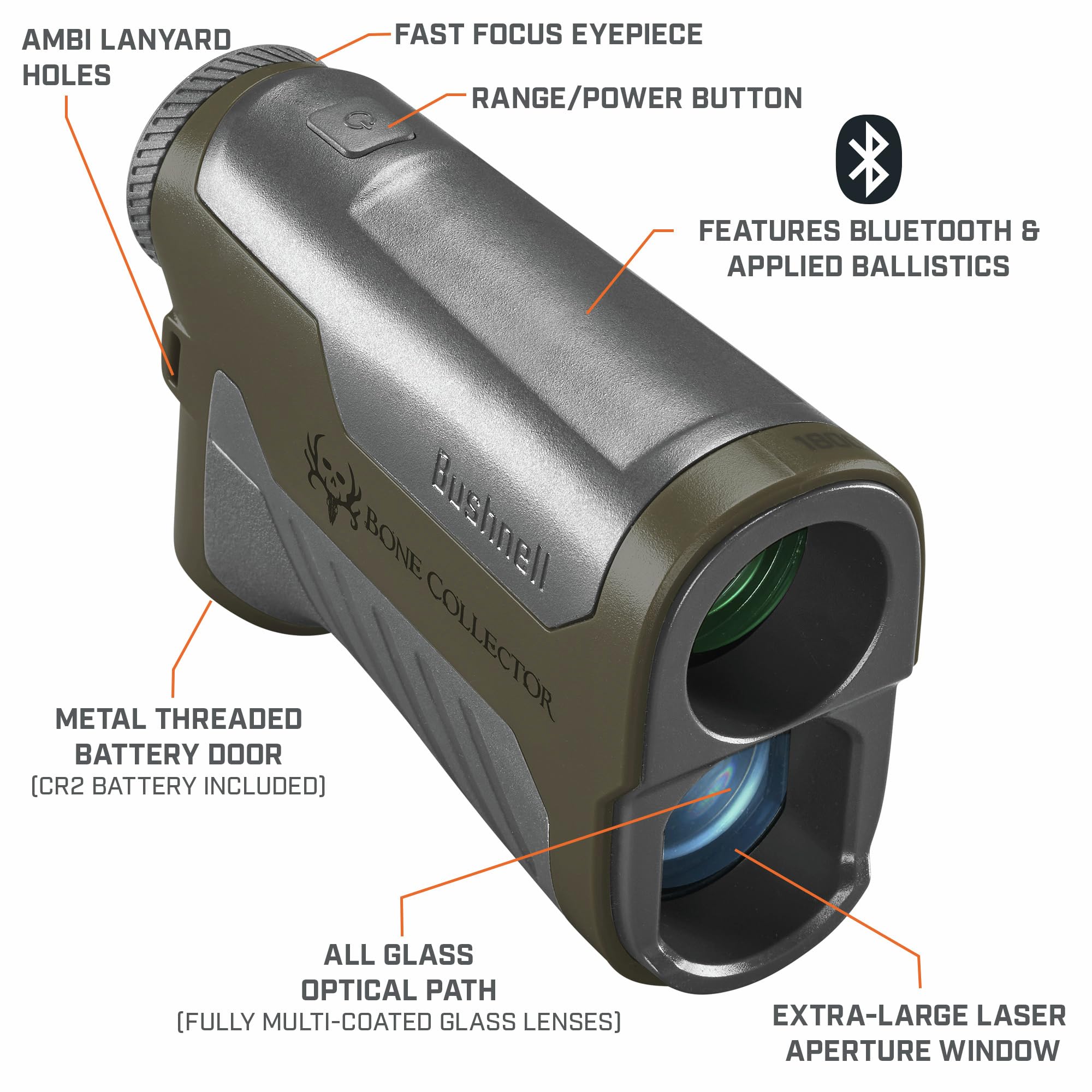 Bushnell Bone Collector 1800 Rangefinder, Hunting Range Finder with Bluetooth and Angle Range Compensation for Shooting and Hunting
