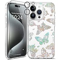 Coolwee Anti Yellowing Clear Glitter for Apple iPhone 15 ProMax Case Butterfly, 6.7 inch, 6.6ft Military Grade Protecctive TPU Cover Cute Crystal Bling with Camera & Screen Protector, Transparent