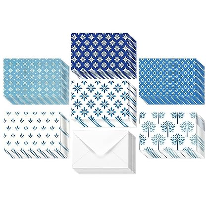 48-Pack Blue Stationery Notecards and Envelopes Set, 4x6-Inch Generic All Occasion Thank You Notes for Birthdays, Business Anniversaries, 6 Floral Designs (Blank Inside)