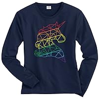 Threadrock Women's Rainbow Geometric Unicorn Long Sleeve T-Shirt