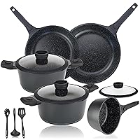DIVORY Saucepan Set Induction Cookware Set with Lid, Pots and Pans Coated with Removable Handle Including Kitchen Utensil and Gift Box, Black