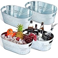 4 Pcs 4 Gallon Galvanized Metal Ice Buckets Beverage Tubs for Parties Large Drink Tin Bins for Beer Wine Champagne Cocktail Cooler for Christmas Halloween Bar (Silver,Classic)
