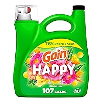 Gain Liquid Laundry Detergent, Happy, HE Compatible, 154 fl oz, 107 Loads
