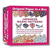 Origami Paper in a Box - Japanese Washi Patterns: 200 Sheets of Tuttle Origami Paper: 6x6 Inch Origami Paper Printed with 12 Different Patterns: 32-page Instructional Book of 10 Projects