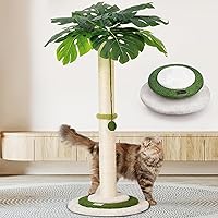 Cat Scratching Post for Indoor Cats and Kitten, 35” Tall Monstera cat Scratching Post with sisal Hanging Interactive Ball, Suitable for Large Adult cat, Kitten, and All Type of Cats