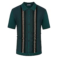 PJ PAUL JONES Mens Vintage Polo Shirts Contrast Stripe Retro Short Sleeve Knit Button Down Polo Shirt