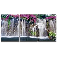 wall26 Canvas Print Wall Art Set Forest Pond Waterfall & Purple Flowers Nature Wilderness Photography Realism Chic Scenic Relax/Calm Multicolor for Living Room, Bedroom, Office - 16
