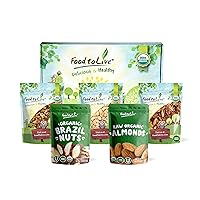 Food to Live Organic Energy Nuts in a Gift Box - A Variety Pack of Pecans, Brazil Nuts, Cashews, Walnuts and Almonds