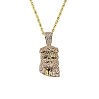 Men Women 14k Gold Pl Cross Jesus Head Crucifix Diamond Religious Ice Out Pendant Piece Charm Pendant, Stainless Steel Real 2.5 mm Rope Chain, Mans Jewelry, Iced Pendant, Jesus Necklace